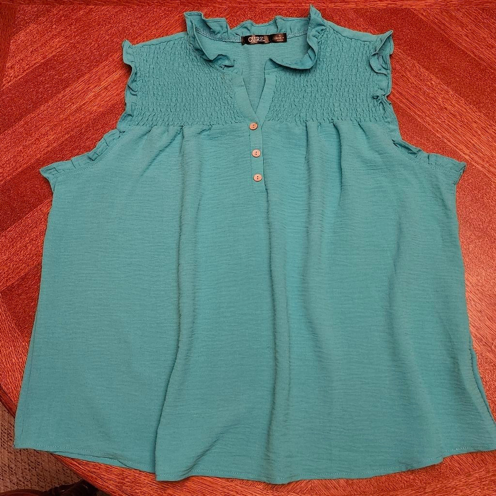 Women's Cure Teal Sleeveless Smocked Tank Top XL A2